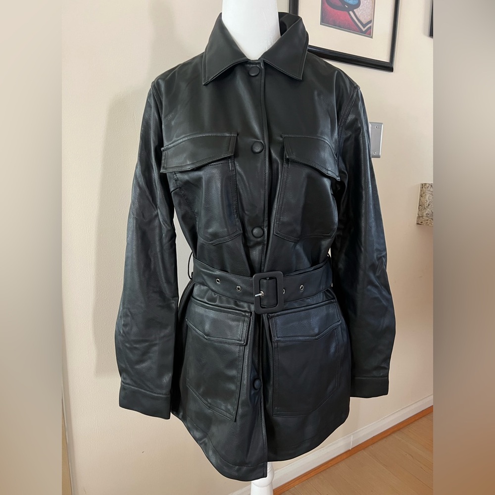 H&M Dark Leather Belted Jacket